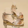 Kledingschoenen Mode Vrouw Zomer Goud Open Teen Sandaal Dames Hoge Hakken Sandalen Platform Wiggen Hakken Pumps Damesschoen