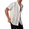 Camisas casuais masculinas respirável oco para fora camisa de verão com mangas curtas lapela cardigan de peito único para clube esportivo cor sólida
