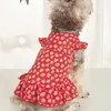 Vestuário para cães bonito flores vestido de cor vermelha gato filhote de cachorro saia yorkshire terrier pomeranian shih tzu bichon poodle roupas para animais de estimação