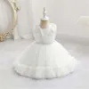 Flickaklänningar Baby Party Princess Dress Solid Color Lace Appliques Pärlor för bröllopsfödelsedagsdop Vestido Toddler Child Costume