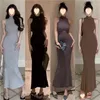 Casual Jurken Sexy Hoge Kraag Gebreide Katoenen Lange Zeemeermin Jurk Y2k Vrouwen Mouwloze Stretch Bodycon Fishtail Gewaad Koreaanse Maxi vestidos