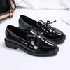 Casual Buty Damskie czarne patentowe skórzane mokasyny Platforma Platon For Woman 2024 Autumn British Tassel Bowknot Flats