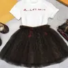 Summer New Girl Short sleeved T-shirt Set Fluffy Skirt Princess Dress European and American Trendy Two piece Set for Big Girls