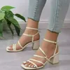 HBP Non Brand New square head thin strap buckle thick heel sandals for women cross-border large size fashion open toe sexy sandals