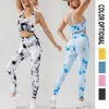 Leggings da donna Abbigliamento sportivo di alta qualità 2 pezzi Tie Dye Yoag Set Abbigliamento da allenamento per donna Set da yoga