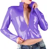 Women's Jackets Gothic Glossy Women PVC Leather Turn-down Neck Short Streetwear Wetlook Faux Latex Slim Fit Front Zip Coats Party Club