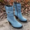 Laarzen jeans laarzen dames midrise rome stevige slipon chunky med heel laarzen wilde vintage groot formaat dames schoenen