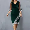 Party Dresses Velvet For Women Elegant Sequined Irregular Dress Summer V Neck See Through Mesh Sleeve Slim Bodycon