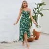 Casual Dresses Women Dress Floral Print Strappy Midi With Lace-up Detail Ruffle Hem Women's Vacation Beach Sundress For Summer Style