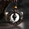 Natural Obsidian Pixiu Vintage Lucky Rope Necklace Gold Tiger Eye Stone Men and Women Crystal Fengshui Jewelry 240305