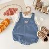 衣料品セット2024夏の赤ちゃんデニム漫画ベアボーイズスリングジャンプスーツ女性短袖Tシャツジーンズセット