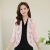 Women's Knits Korean Fashion Women Lace Cardigan Summer Thin Coat Half Sleeve Elegant Mesh Shrug Crochet Blusas Top Outwear ZY8401