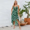 Casual Dresses Women Dress Floral Print Strappy Midi With Lace-up Detail Ruffle Hem Women's Vacation Beach Sundress For Summer Style