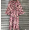 Sweet Gan – robe ample à imprimé floral rose, bord à volants, fleur fragmentée, manches 3/4, nouvelle collection, 24