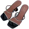2024 Sandals Summer Square Toe Open Rhinestone Word with High Heel Wine Glass and Slippers v