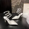 Sandals Spring/Summer Pointed Water Diamond With Velvet Silk Face Single Shoes Thin High Heel Dress Large And Small Women's