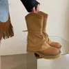 Bottes européennes américaines mi-longues épais talon moyen à la mode pantalon mince côté fermeture éclair chevalier bout rond romain