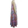الفساتين غير الرسمية النساء الربيع فستان البوهيمي ماكسي مع زهرة طباعة خط السطر لليس