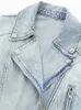 Nlzgmsj ONKOGENE Frauen Mode Denim Biker Jacke Frauen Vintage Revers Lange Sleeve Zipper Gürtel Weibliche Chic Mantel 240311
