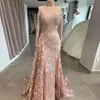 Stoffige Roze Zeemeermin Prom Dresses Vintage Mouw Kant Applicaties Kralen Lange Avondjurken Formele Ocn Vestidos BC5129