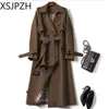 Trench Coat coréen Plus grande taille vêtements d'extérieur décontractés épaississement mode 4XL hiver longue chemise robe femmes marron coupe-vent 240309