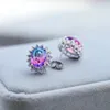 Stud Earrings Luxury Multicolor Tourmaline Flower Silver Color Oval Cut Zircon Crystal Stone Ear Studs For Women Jewelry