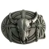 1 PCS Silver Bull Head Feather Western Cowboy Belt Buckle Fit 4cm Wide Beal Belts Head Hebillas Cinturon2625