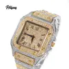 Hip Hop Luksus Luksusowy Out Out Square Watch Watch Watchen Waterproof Gold Silver Splated Cyrron Number Watch