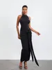 Casual Jurken CHQCDarlys Dames Mouwloze Mock Neck Cocktail Bodycon Twist Front Lange Maxi-jurk Elegant Avondfeest