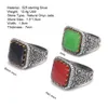 Natural Red Green Jade Ring 925 Silver för män och kvinnor Antik blommönster Square Form Signet Fine Jewelry 240305