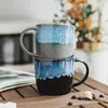 Tasses Creative Rétro Tasse En Céramique Avec Poignée De Cuillère Et Couvercle Simple Famille Café Petit Déjeuner Thé Lait Avoine Drinkware Tasse