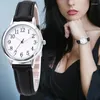 Wristwatches Women Quartz Watch من السهل قراءة الأرقام العربية الاتصال البسيط Pu Leather Strap Lady Candy Color Reloj de Mujer Montre Femme