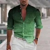 Men's Casual Shirts Lightweight Men Shirt Stylish Stand Collar With 3d Print Gradient Color Slim Fit Long Sleeve Design Soft For