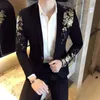 Luxo ouro impressão blazer fino ajuste masculino blazer palco pano festa social vestido de casamento masculino terno preto jaqueta 240304