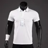 Camisa polo masculina casual sólido respirável camisa reflexiva tira manga verão roupas esportivas secagem rápida camisas polo 240306