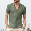 Laaggeprijsde heren effen kleur opstaande kraag half open voorkant dunne korte mouwen shirt top voor kleding