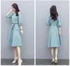 Party Dresses 2024 Spring Women's Mid-Length Shirt Dress Fashion A-line Skirt Five-Point Sleeve Blue Thin