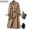 Trench Coat coréen Plus grande taille vêtements d'extérieur décontractés épaississement mode 4XL hiver longue chemise robe femmes marron coupe-vent 240309