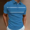 Moda Business Stripe Print Polo Shirt Verano Manga corta Camiseta Línea Patrón Top Casual Mens Polo Shirt Ropa de gran tamaño 240304