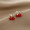 Boucles d'oreilles pendantes en Zircon pour femmes, bijoux d'été doux, cerise rouge, fruits, à la mode, bijoux de fête, cadeaux, vente en gros