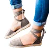 Sandalen Dames Zomer Mode Casual Schoenen Vrije tijd Platte veters Romeinse rugband Effen kleur geweven stro voor dames