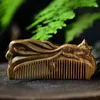 Green Sandalwood Craft Comb Natural Wood Hand-Carved Hair Fox Valentines Gift Massage Combs Vintage Hair Brush Styling Tools 240314