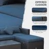 Camp Furniture Ensemble de canapé en rotin PE résistant aux intempéries, 5 pièces, pour patio extérieur, table basse en verre, bleu