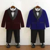 Barn Spring Corduroy Suit Set Boy British Performance Wedding Birthday Party Costume Barn Blazer Pants Bowtie kläder 240304