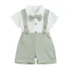 Clothing Sets Toddler Boys Gentleman Outfits Solid Color Short Sleeve Romper With Bow Tie And Shorts Baby Formal Overalls Summer Clothes