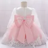 Baby Girls Dress Born Girl Long Sleeve Lace Party Wedding Dresses With Big Bow Infant Girl 1st Birthday Princess Dress 240307