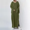 Casual Dresses Women Summer Maxi Dress Turkey Eid Solid Cotton Long Sexy A-line V Neck Moroccan Kaftan Robe Islamic Cloth 2024