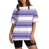 Camiseta feminina moda verão em torno do pescoço manga curta camiseta listra impressa topo blusa feminina 2024 camisa para pano y2k