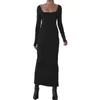 Casual Dresses Women Backless Tie-up Bodycon Dress Sexy Slim Evening Party Square Neck Long Sleeve Open Back Streetwear