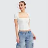 Blouses pour femmes Elegant Commutiting Style Tee-Shirt Breathable Top Square Coule Colche à manches courtes Slim pour l'été